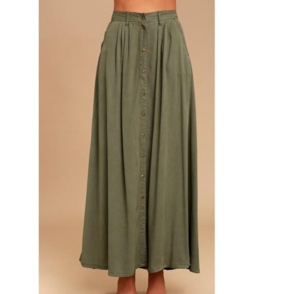 SOLD Pistola Green Button Front Long Maxi Skirt XS - Picture 2 of 7